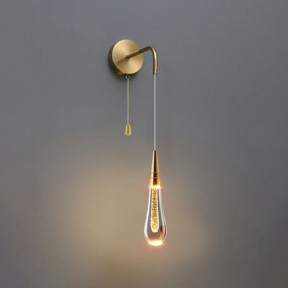 Glass Teardrop LED Wall Sconce with On/Off Switch | Modern Plug-In Wall Light for Bedroom, Living Room, Hallway | Warm, Neutral & Cool