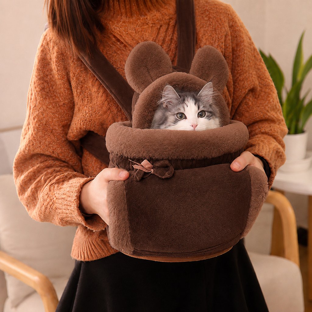 Ortekor Winter Warm Cat Carrier Backpack for Cold-Weather Outings - Plush Hands-Free Carrier for Cats & Small Pets
