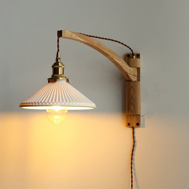 Adjustable Wood & Glass Wall Sconce with Swing Arm for Bedrooms, Hallways & Living Spaces