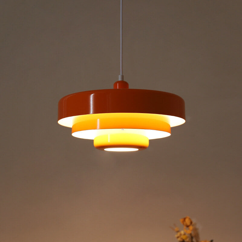 Hanging Ceiling Light Fixture for Kitchen Island Dining Room 14-Inch Round Tiered Metal Shade E26 Socket Adjustable Cord Modern Vintage Styl