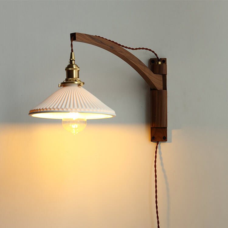Adjustable Wood & Glass Wall Sconce with Swing Arm for Bedrooms, Hallways & Living Spaces