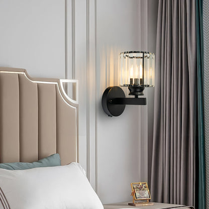 Metal & Glass Sconce Light 9.4 inches Black Textured Shade for Bedroom Hallway Living Room Ambient Lighting Fixture Modern Home Décor