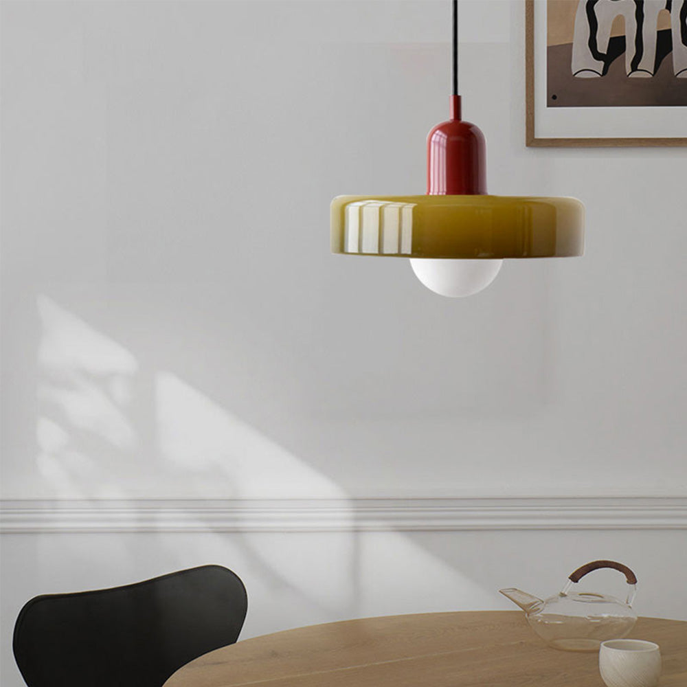 Glass Disc Pendant Light with Adjustable Cord – Modern Ceiling Fixture for Dining Room, Kitchen Island & Living Room