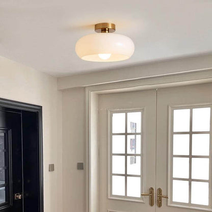 Glass Ceiling Light Fixture with Copper Accent 10.6 Inch Flush Mount for Bedroom Hallway Living Room Modern Home Lighting E26 Socket