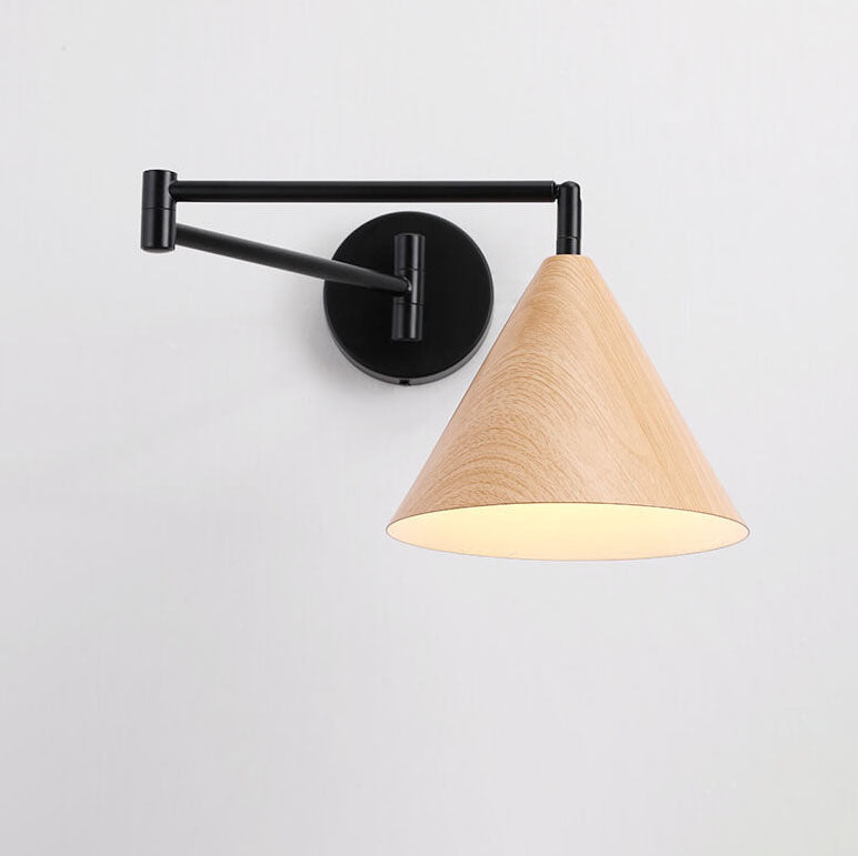 Adjustable Swing Arm Wall Light with Tapered Metal Shade - Hardwired Single Bulb Fixture for Bedside Reading & Living Spaces