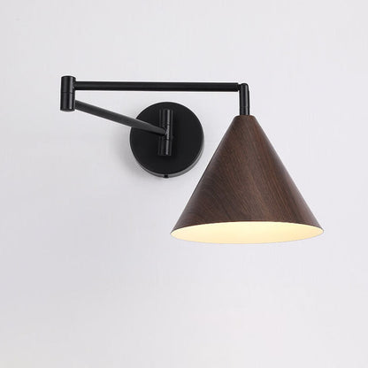 Adjustable Swing Arm Wall Light with Tapered Metal Shade - Hardwired Single Bulb Fixture for Bedside Reading & Living Spaces
