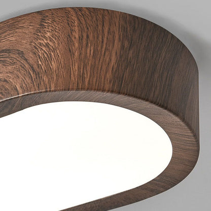 LED Wood Grain Ceiling Light Flush Mount – Modern Round Low Profile Fixture for Bedroom Living Room – Hardwired 8W Acrylic Shade Walnut &