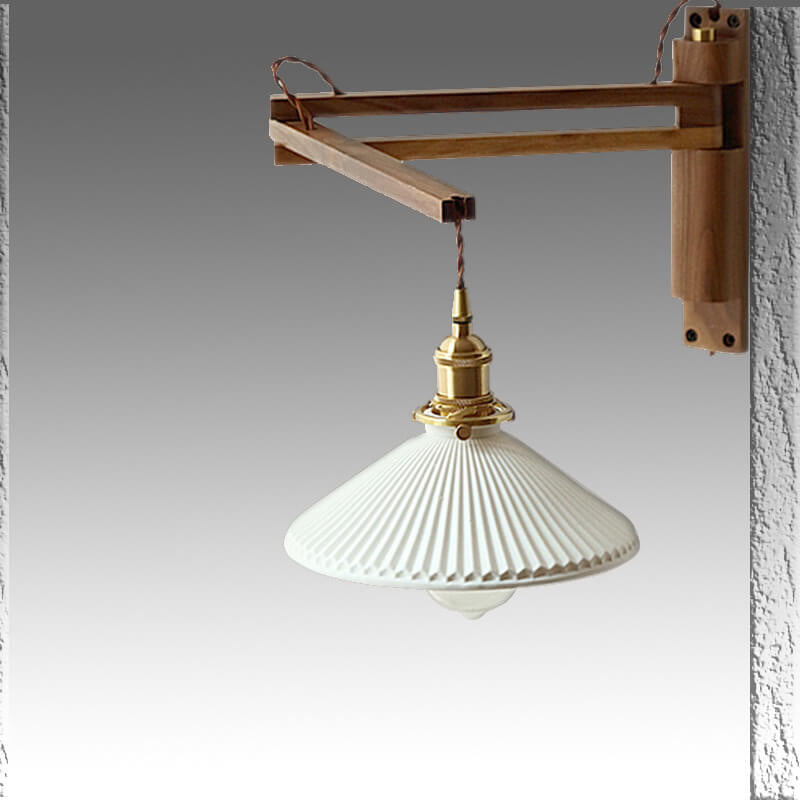 Adjustable Wood & Glass Wall Sconce with Swing Arm for Bedrooms, Hallways & Living Spaces