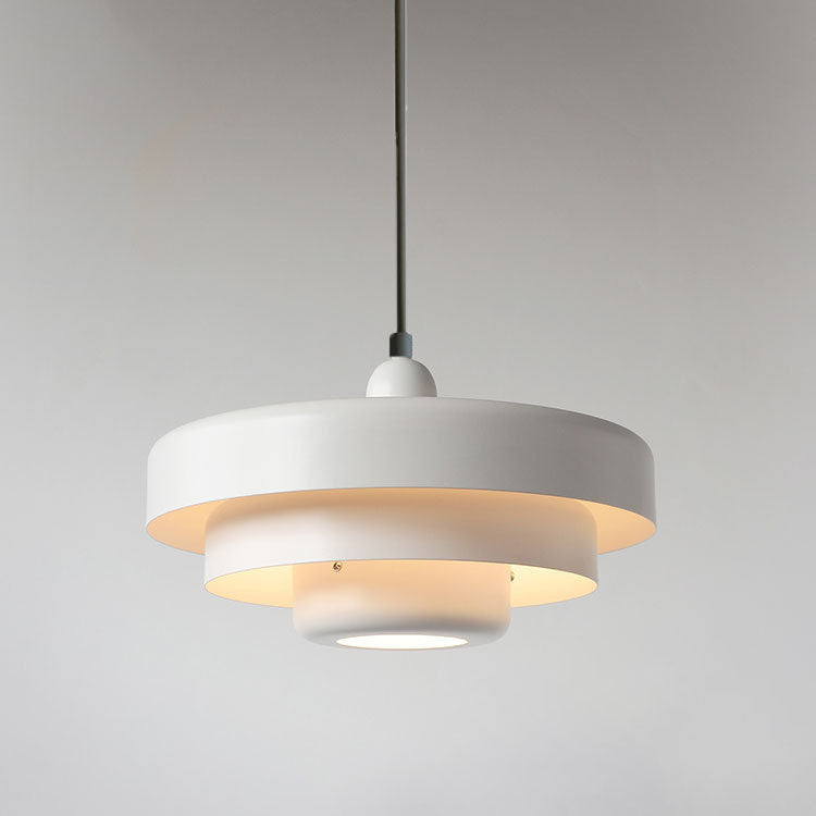 Hanging Ceiling Light Fixture for Kitchen Island Dining Room 14-Inch Round Tiered Metal Shade E26 Socket Adjustable Cord Modern Vintage Styl
