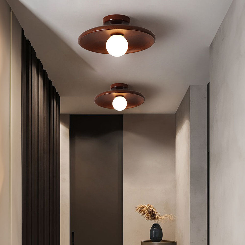 Lámpara de techo empotrada de madera con forma de esfera, perfil bajo de 6 pulgadas de altura, luz cálida para dormitorios, entradas y espacios compactos, estilo minimalista moderno Natura