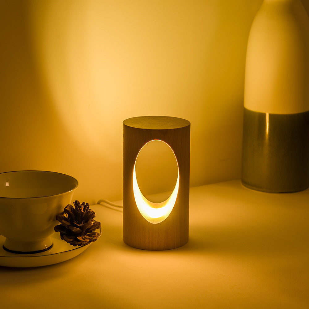 Lámpara de escritorio LED de columna de madera con alimentación USB, luz blanca cálida para dormitorio y oficina, luz decorativa de estilo japonés moderno