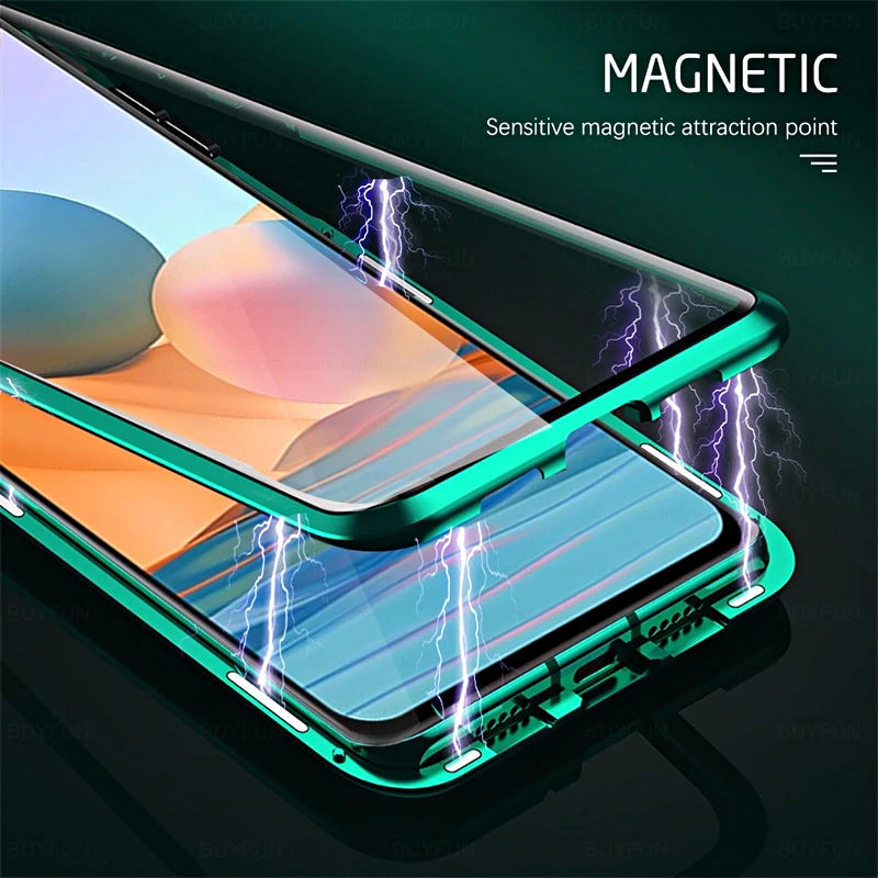 Magnetic Tempered Glass Phone Case for Samsung Galaxy with Dual-Sided Protection and Self-Locking Closure