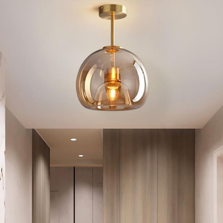 Ceiling Light Fixture Iron & Glass 10×11 inch Smoky Shade for Bedroom Hallway Living Room Modern Semi-Flush Design Hardwired E26 Base