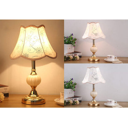 Desk Lamp with Fabric Shade & Metal Base 16.5 Inches High for Bedroom Nightstand Reading Study Room Office Workspace E26 Socket Gold White A