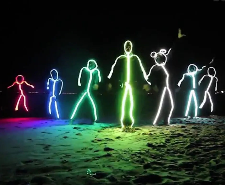 Illuminated Stick Figure Costume for Adults – USB Rechargeable LED Light-Up Suit for Festivals, Halloween & Parties