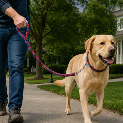 Ortekor Heavy-Duty Braided Dog Leash with Chain-Control Collar for Strong Pullers - Daily Walking & Training