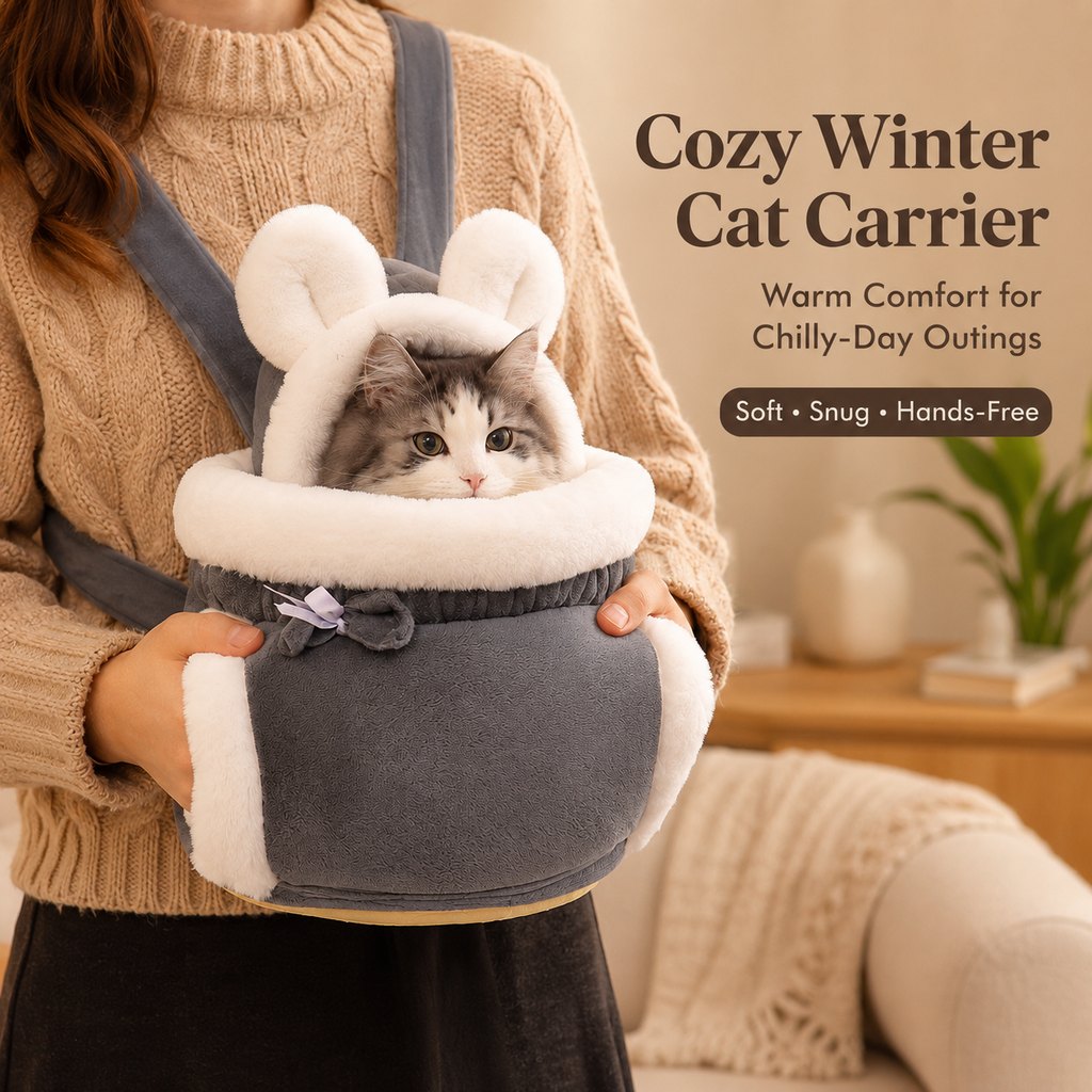 Ortekor Winter Warm Cat Carrier Backpack for Cold-Weather Outings - Plush Hands-Free Carrier for Cats & Small Pets