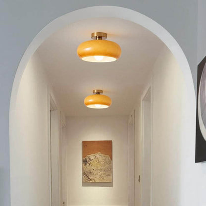 Glass Ceiling Light Fixture with Copper Accent 10.6 Inch Flush Mount for Bedroom Hallway Living Room Modern Home Lighting E26 Socket