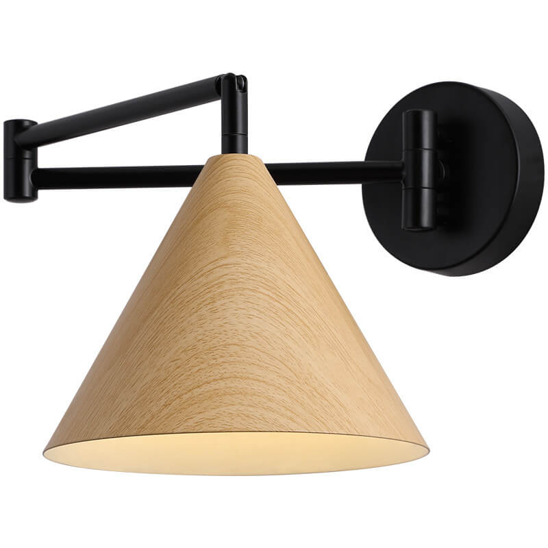 Adjustable Swing Arm Wall Light with Tapered Metal Shade - Hardwired Single Bulb Fixture for Bedside Reading & Living Spaces