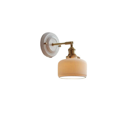 Hardwired Ceramic Sconce with Brass Accent, E26 Socket for Bedroom & Study, 9 in Modern Wall Light