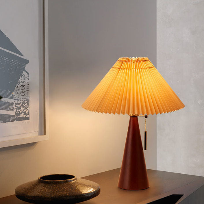 Wood Base Lamp with Fabric Shade E26 Socket for Bedroom Living Room Nightstand Desk Ambient Lighting Modern Asian Style Décor