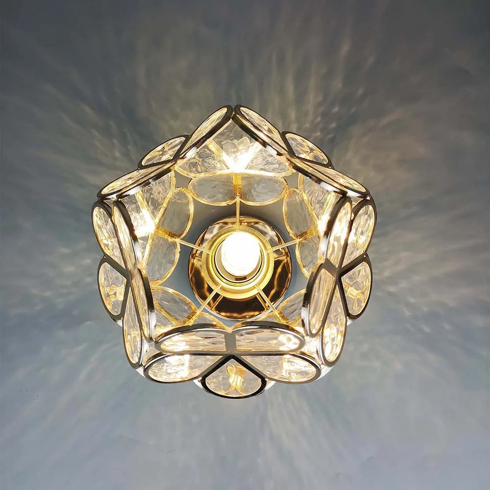 Floral Ceiling Light with Acrylic Petals and Gold Accents for Bedroom, Hallway, Living Room