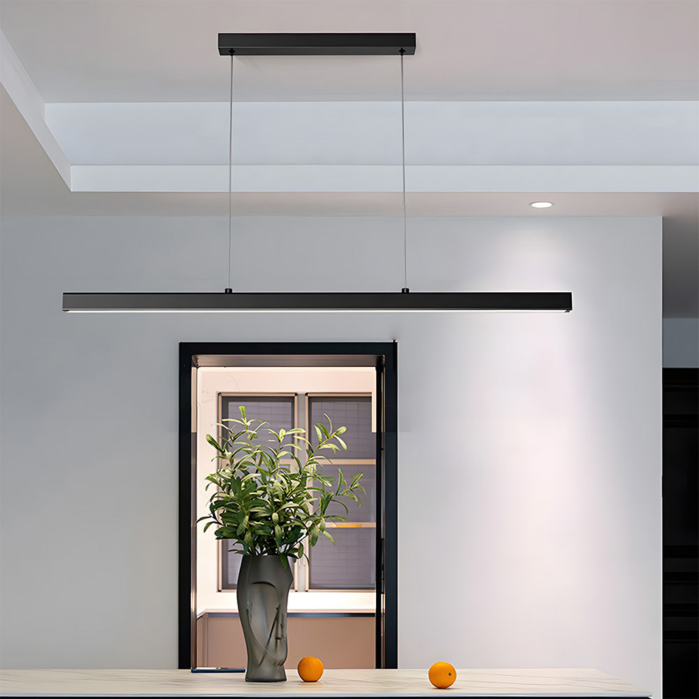 Linear Metal LED Fixture 47 in Black Kitchen Island Overhead Bar Lamp Slim Profile Adjustable Drop Modern Minimalist Style for Dining Room W