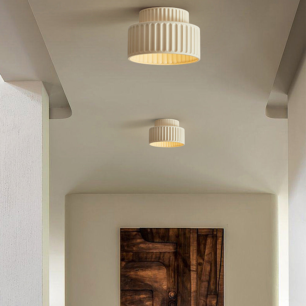 Lámpara de techo de resina de montaje empotrado, casquillo E27, pantalla texturizada, color blanco, para cocina, dormitorio, pasillo, perfil bajo, diseño escandinavo minimalista moderno