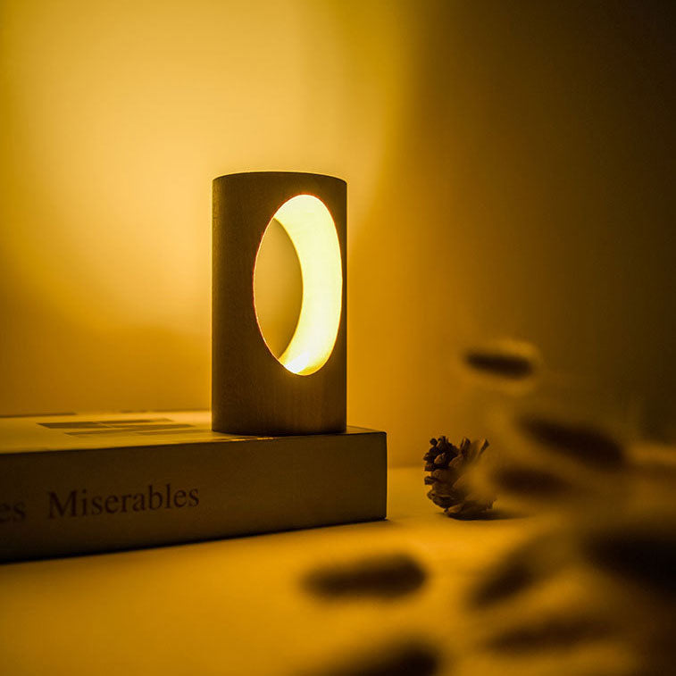 Lámpara de escritorio LED de columna de madera con alimentación USB, luz blanca cálida para dormitorio y oficina, luz decorativa de estilo japonés moderno