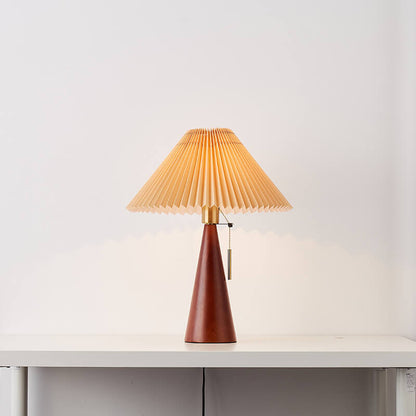 Wooden Bedside Lamp with Fabric Shade for Nightstand & Living Room Accent Lighting | 19 in Tall Asian-Inspired Design | Soft Glow E26 Base