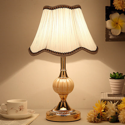 Desk Lamp with Fabric Shade & Metal Base 16.5 Inches High for Bedroom Nightstand Reading Study Room Office Workspace E26 Socket Gold White A