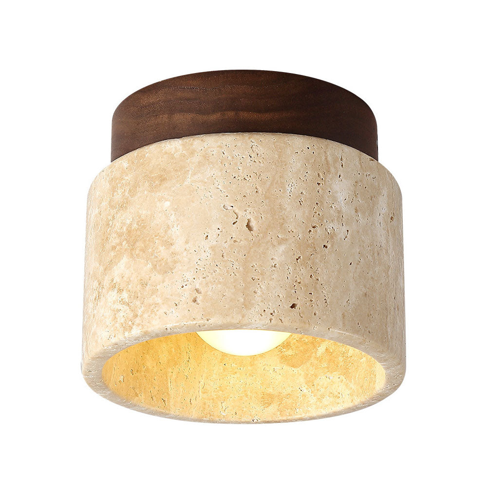 Lámpara de techo empotrada de piedra natural con detalle de madera, base E26, para dormitorio, entrada y sala de estar, accesorio de perfil bajo, iluminación ambiental superior