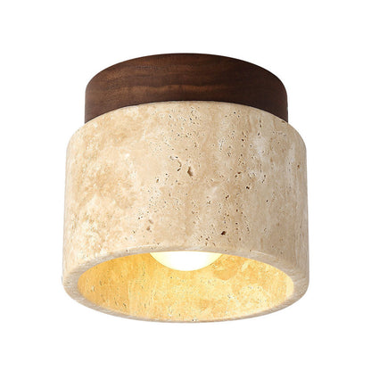 Lámpara de techo empotrada de piedra natural con detalle de madera, base E26, para dormitorio, entrada y sala de estar, accesorio de perfil bajo, iluminación ambiental superior