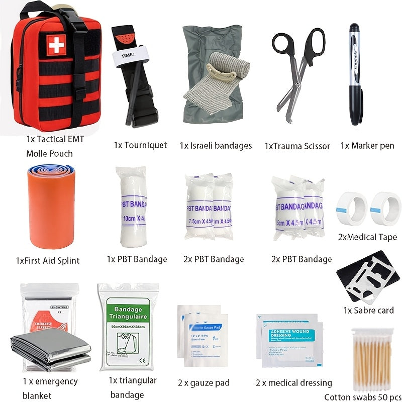 Emergency Medical Supply Kit with Tourniquet Black Zippered Portable Trauma Bag for Hiking Camping Vehicle Travel Outdoor Adventure Backcoun