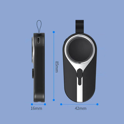 Clip-On Portable Power Bank with Wireless Charging Pad for Smartphones and Smartwatches, Lightweight Keychain Battery Pack with Carabiner At