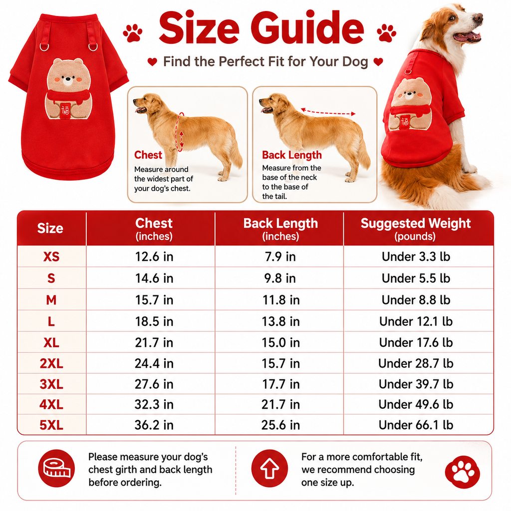 Ortekor Warm Dog Sweatshirt for Cold Weather - Cozy Red Pullover for Indoor Lounging, Winter Walks & Lunar New Year Photos, XS-5XL
