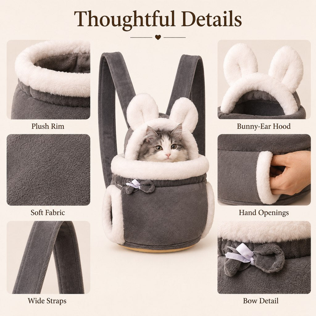 Ortekor Winter Warm Cat Carrier Backpack for Cold-Weather Outings - Plush Hands-Free Carrier for Cats & Small Pets