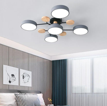 Scandinavian Ceiling Light Fixture 35 in Dimmable LED Flush Mount Wood Iron Acrylic for Bedroom Living Room Kitchen Dining Room Modern Minim