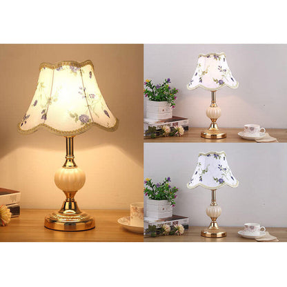 Desk Lamp with Fabric Shade & Metal Base 16.5 Inches High for Bedroom Nightstand Reading Study Room Office Workspace E26 Socket Gold White A