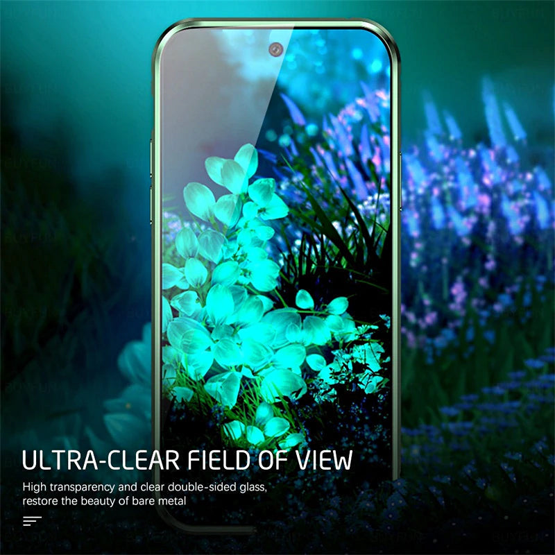 Magnetic Tempered Glass Phone Case for Samsung Galaxy with Dual-Sided Protection and Self-Locking Closure