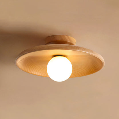 Lámpara de techo empotrada de madera con forma de esfera, perfil bajo de 6 pulgadas de altura, luz cálida para dormitorios, entradas y espacios compactos, estilo minimalista moderno Natura
