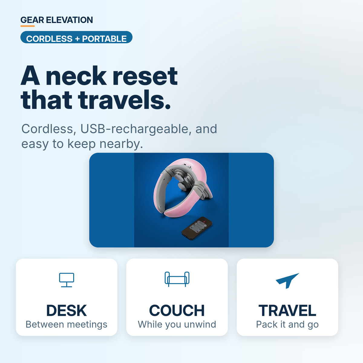 Dispositivo de alivio para el cuello con estimulación de pulso inalámbrica y calor – 9 niveles de intensidad y control remoto para el hogar, la oficina y viajes