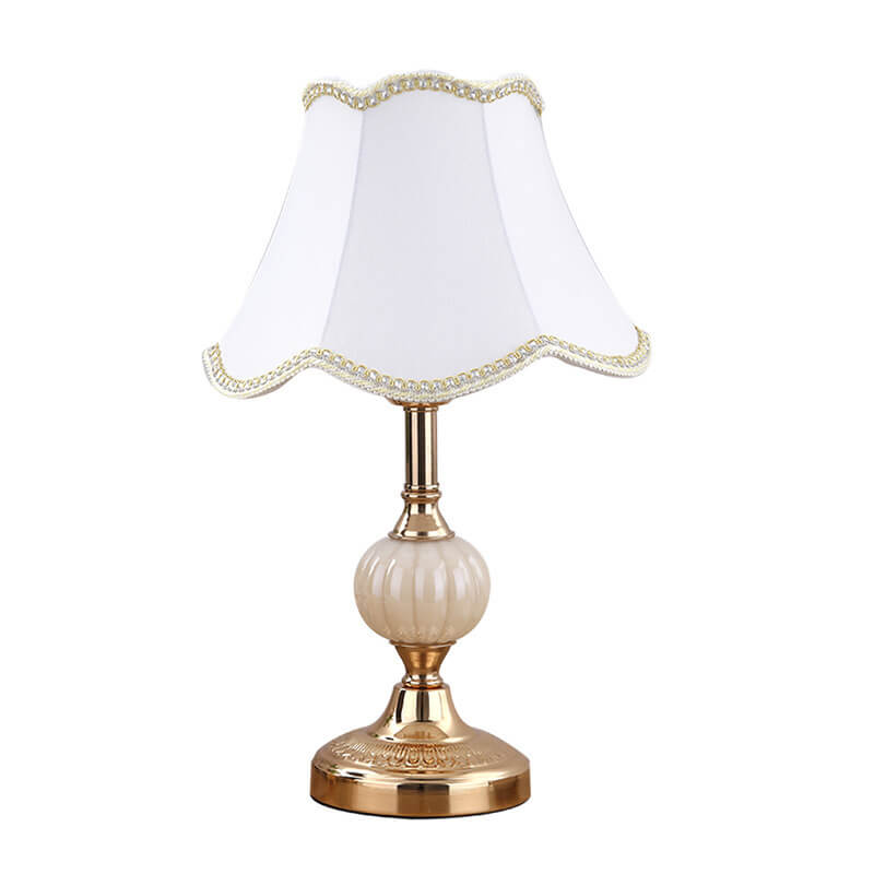 Desk Lamp with Fabric Shade & Metal Base 16.5 Inches High for Bedroom Nightstand Reading Study Room Office Workspace E26 Socket Gold White A