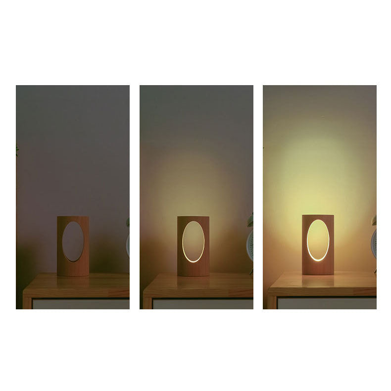 Lámpara de escritorio LED de columna de madera con alimentación USB, luz blanca cálida para dormitorio y oficina, luz decorativa de estilo japonés moderno