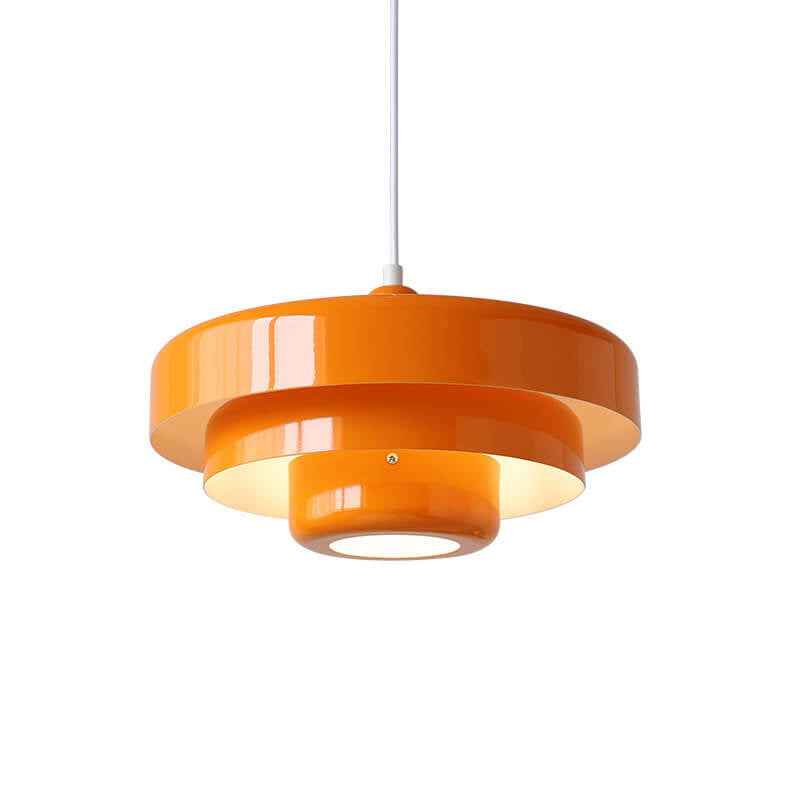 Hanging Ceiling Light Fixture for Kitchen Island Dining Room 14-Inch Round Tiered Metal Shade E26 Socket Adjustable Cord Modern Vintage Styl