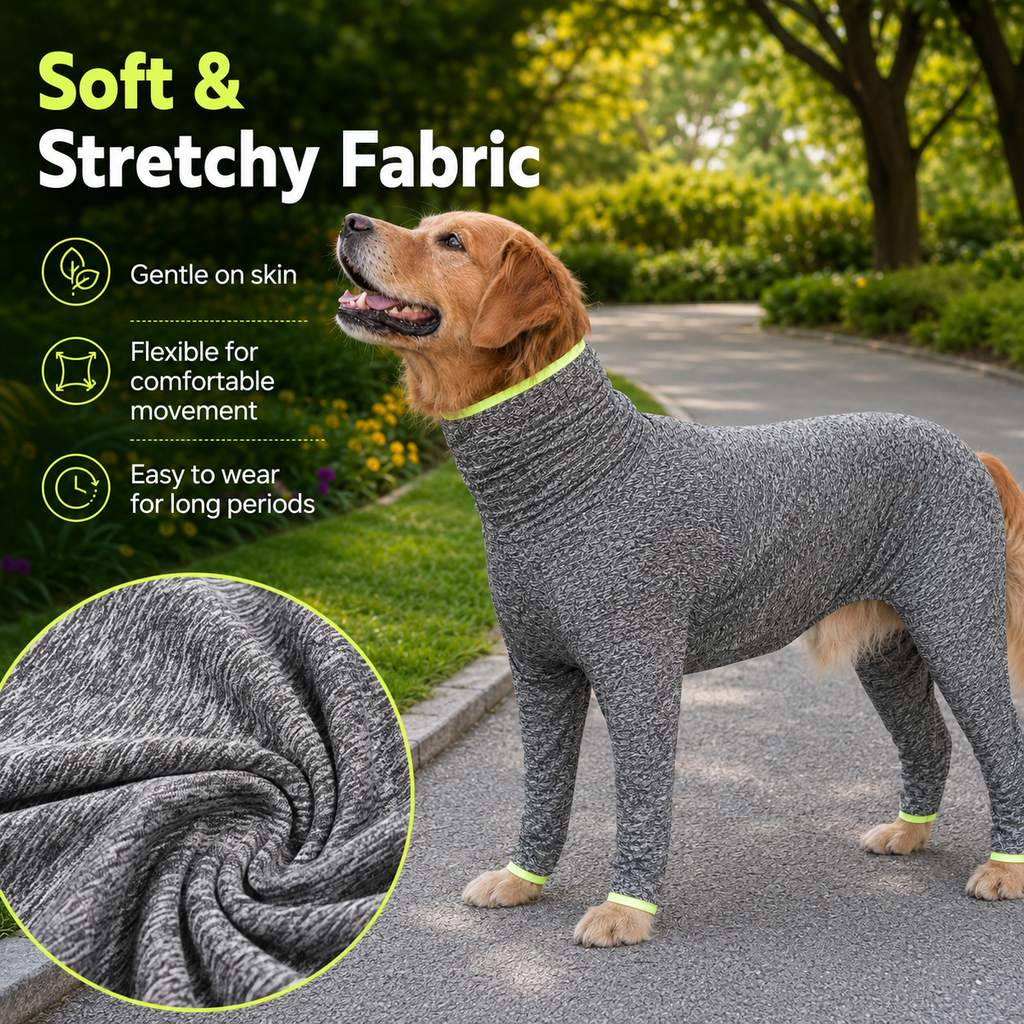 Ortekor Large Dog Full-Body Suit for Indoor Wear - Stretch 4-Leg Coverall