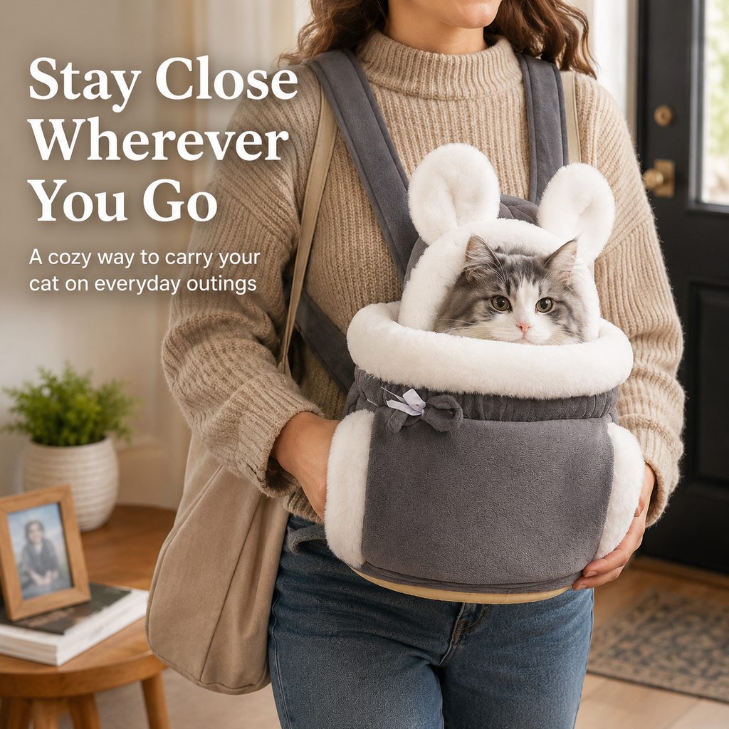 Ortekor Winter Warm Cat Carrier Backpack for Cold-Weather Outings - Plush Hands-Free Carrier for Cats & Small Pets