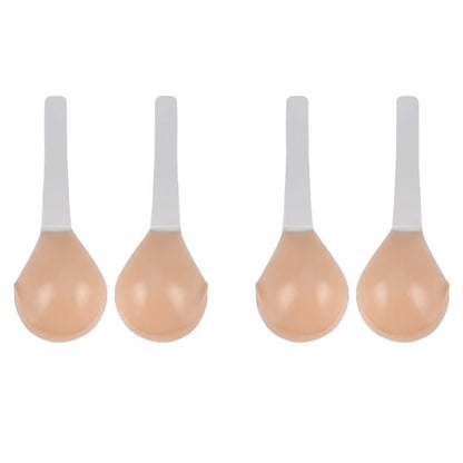 Adhesive Strapless Bra with Lift Silicone Cups Backless Plunge Neckline Transparent Adjustable Straps Reusable Skin Tone Wedding Party