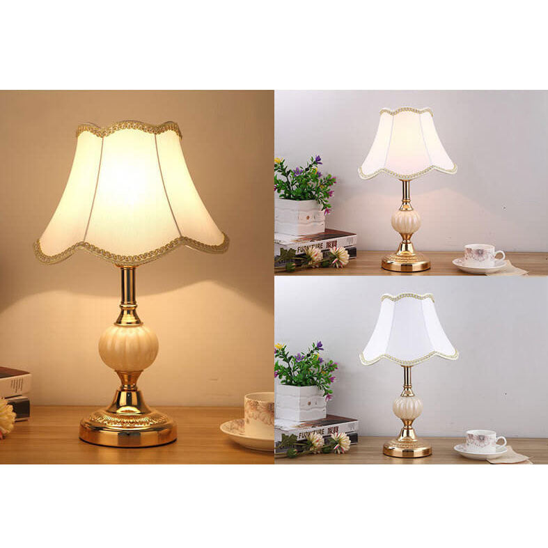 Desk Lamp with Fabric Shade & Metal Base 16.5 Inches High for Bedroom Nightstand Reading Study Room Office Workspace E26 Socket Gold White A