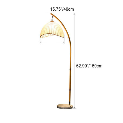 Standing Lamp with Stone Base and Fabric Shade 63 in Tall Natural White Plug-In Light for Bedroom Den Corner Accent Contemporary Home Decor